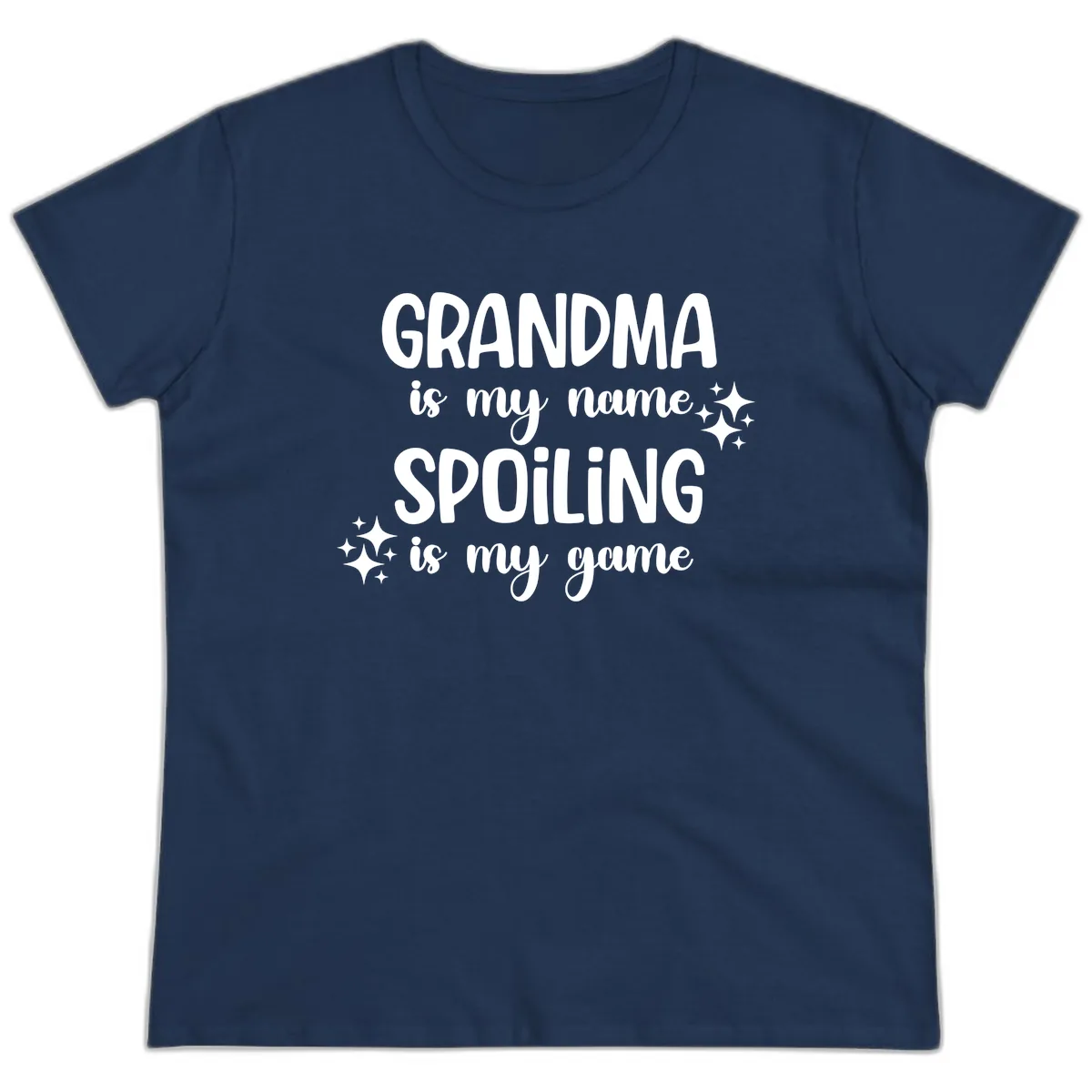 Grandma Is My Name Spoiling Is My Game Ladies Tee in Navy