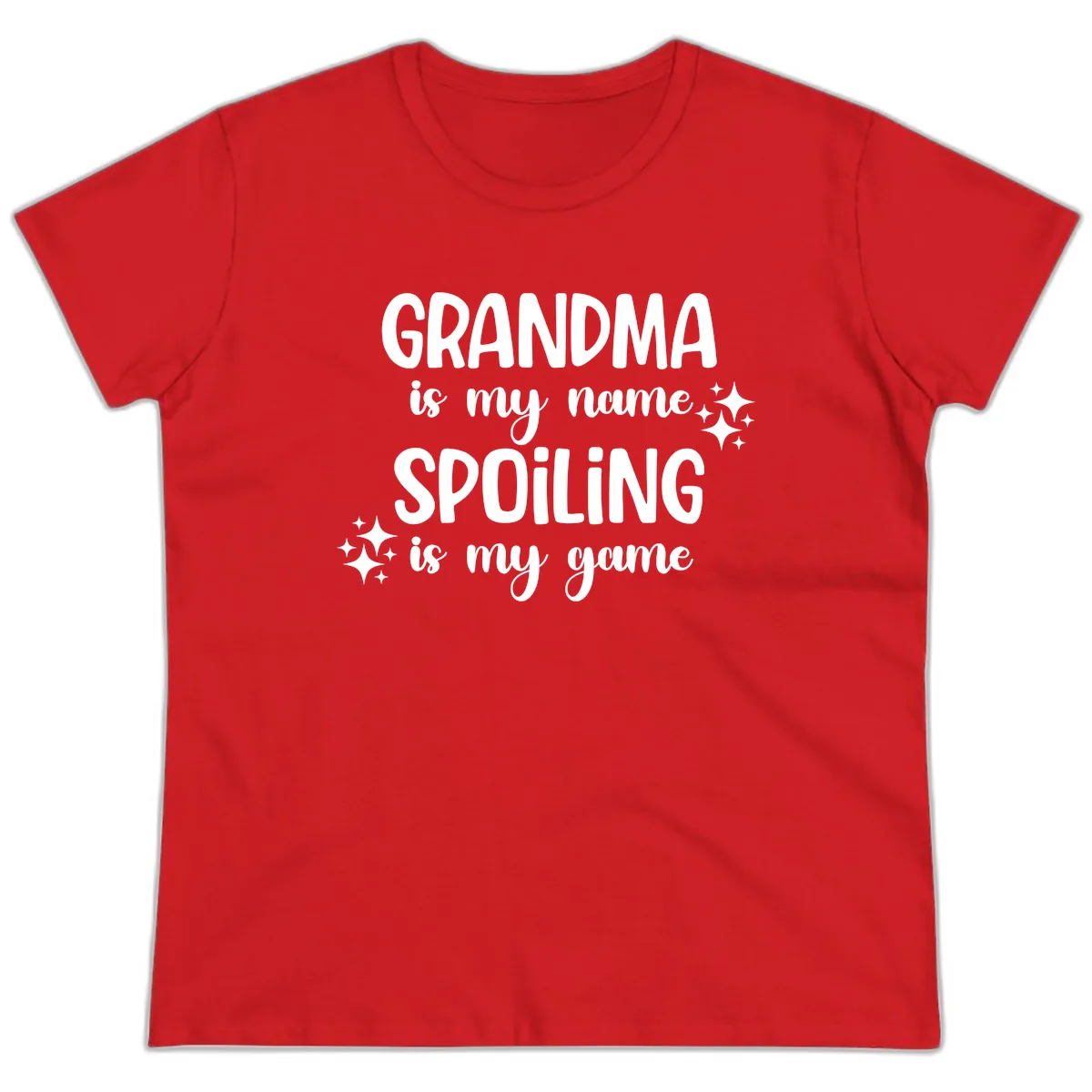 Grandma Is My Name Spoiling Is My Game Ladies Tee in Red