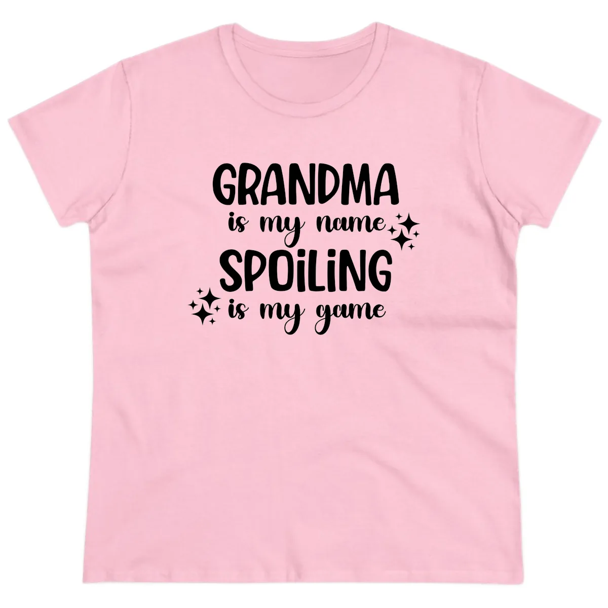 Grandma Is My Name Spoiling Is My Game Ladies Tee in Light Pink