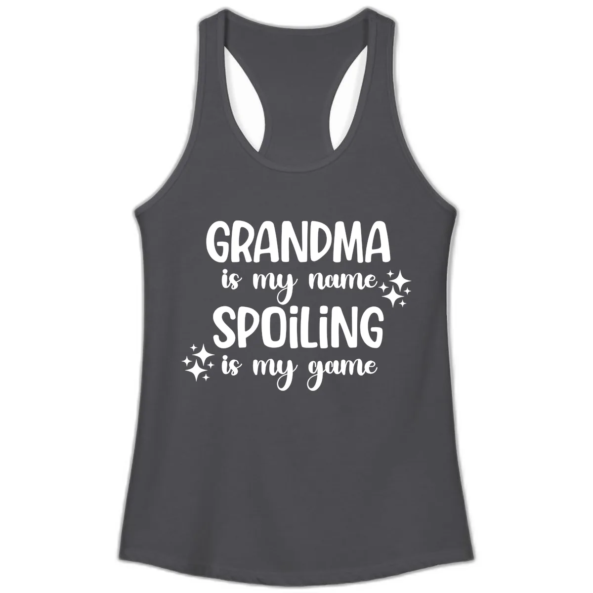 Grandma Is My Name Spoiling Is My Game Ladies Tank in Solid Dark Gray