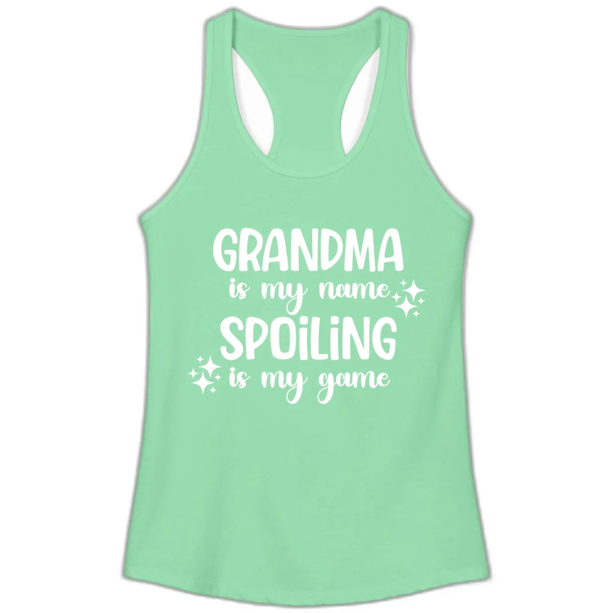 Grandma Is My Name Spoiling Is My Game Ladies Tank in Solid Mint