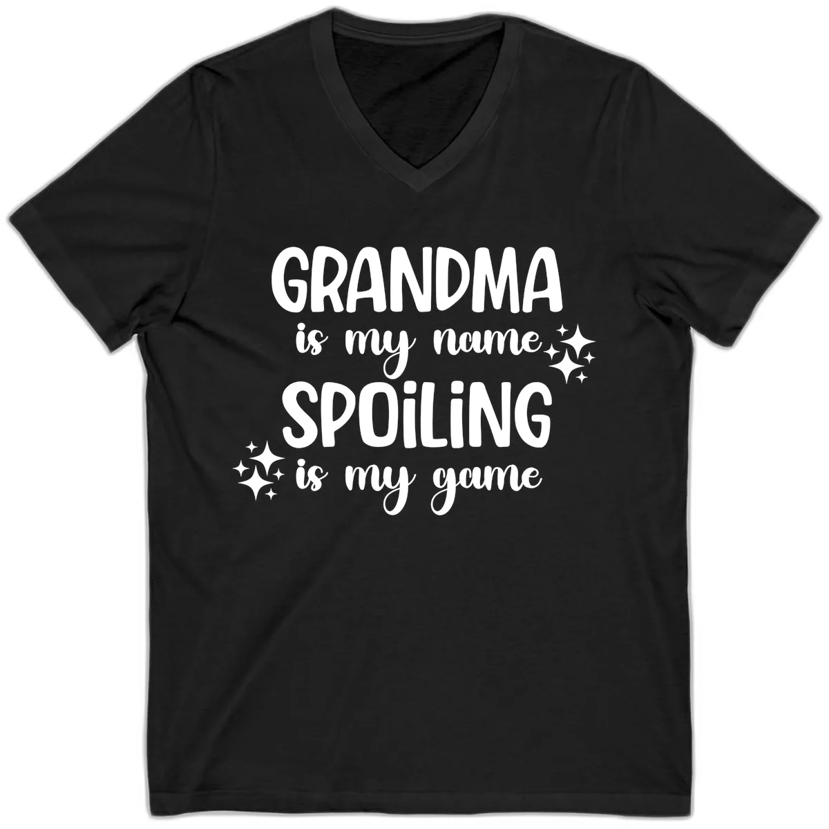 Grandma Is My Name Spoiling Is My Game V-Neck in Black
