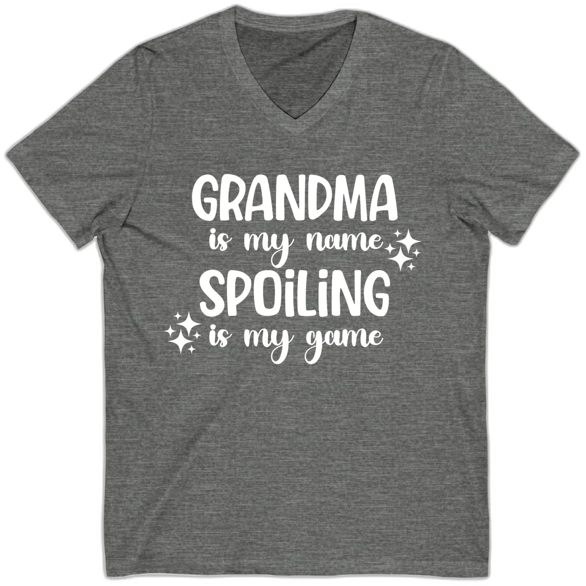 Grandma Is My Name Spoiling Is My Game V-Neck in Deep Heather