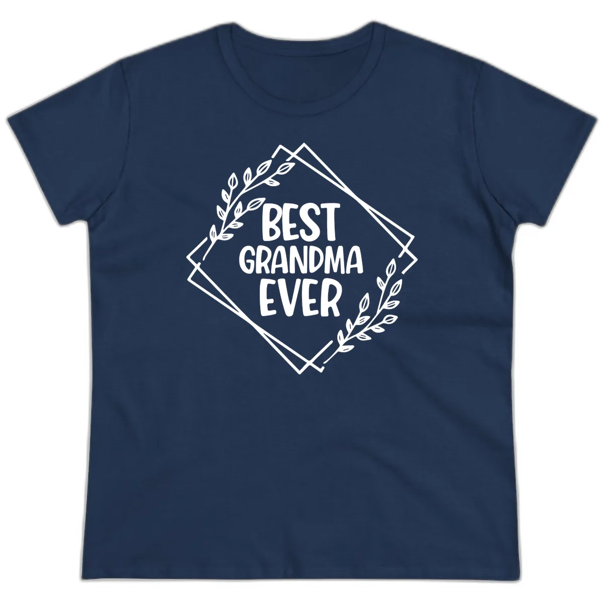 Best Grandma Ever Floral Frame Ladies Tee in Navy