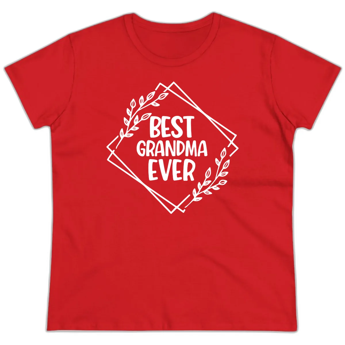 Best Grandma Ever Floral Frame Ladies Tee in Red