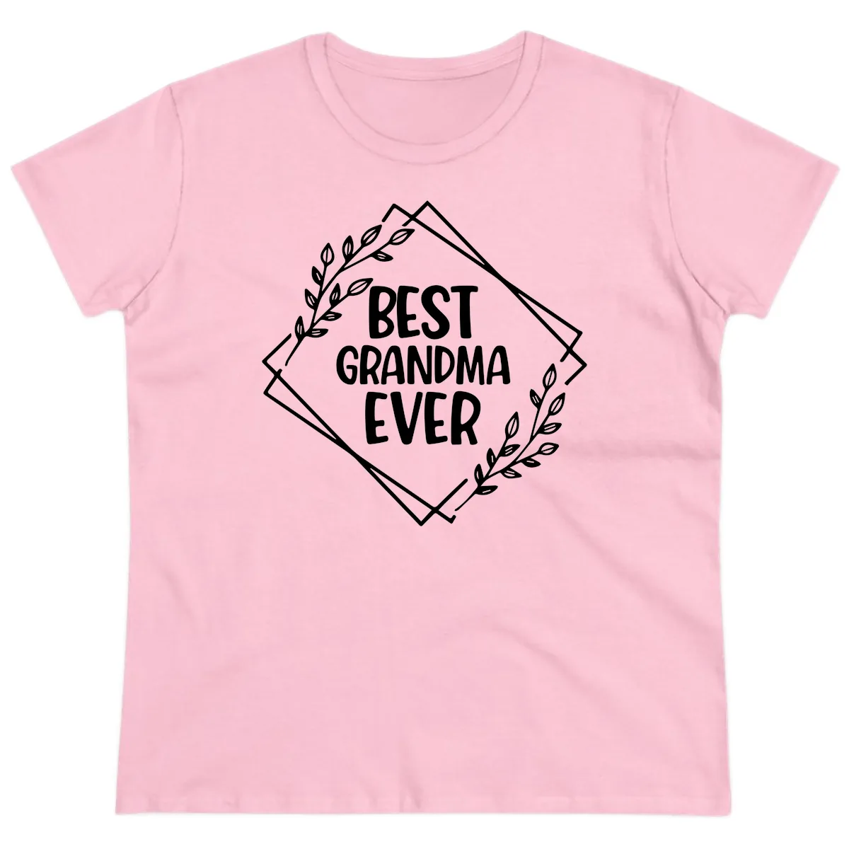 Best Grandma Ever Floral Frame Ladies Tee in Light Pink