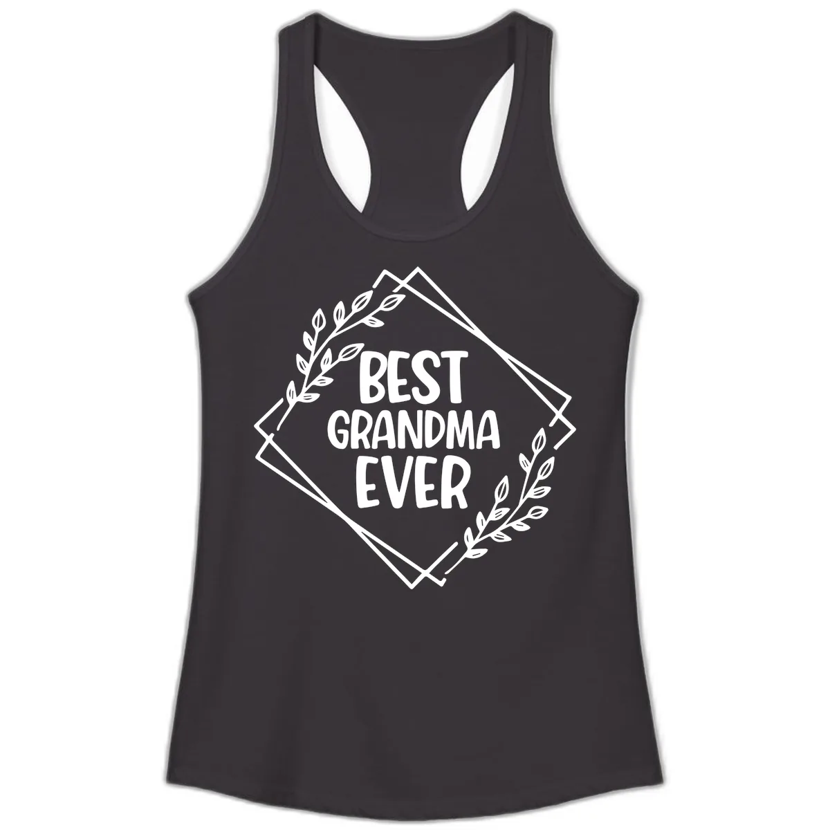 Best Grandma Ever Floral Frame Ladies Tank in Black