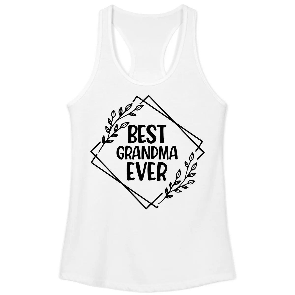 Best Grandma Ever Floral Frame Ladies Tank in White