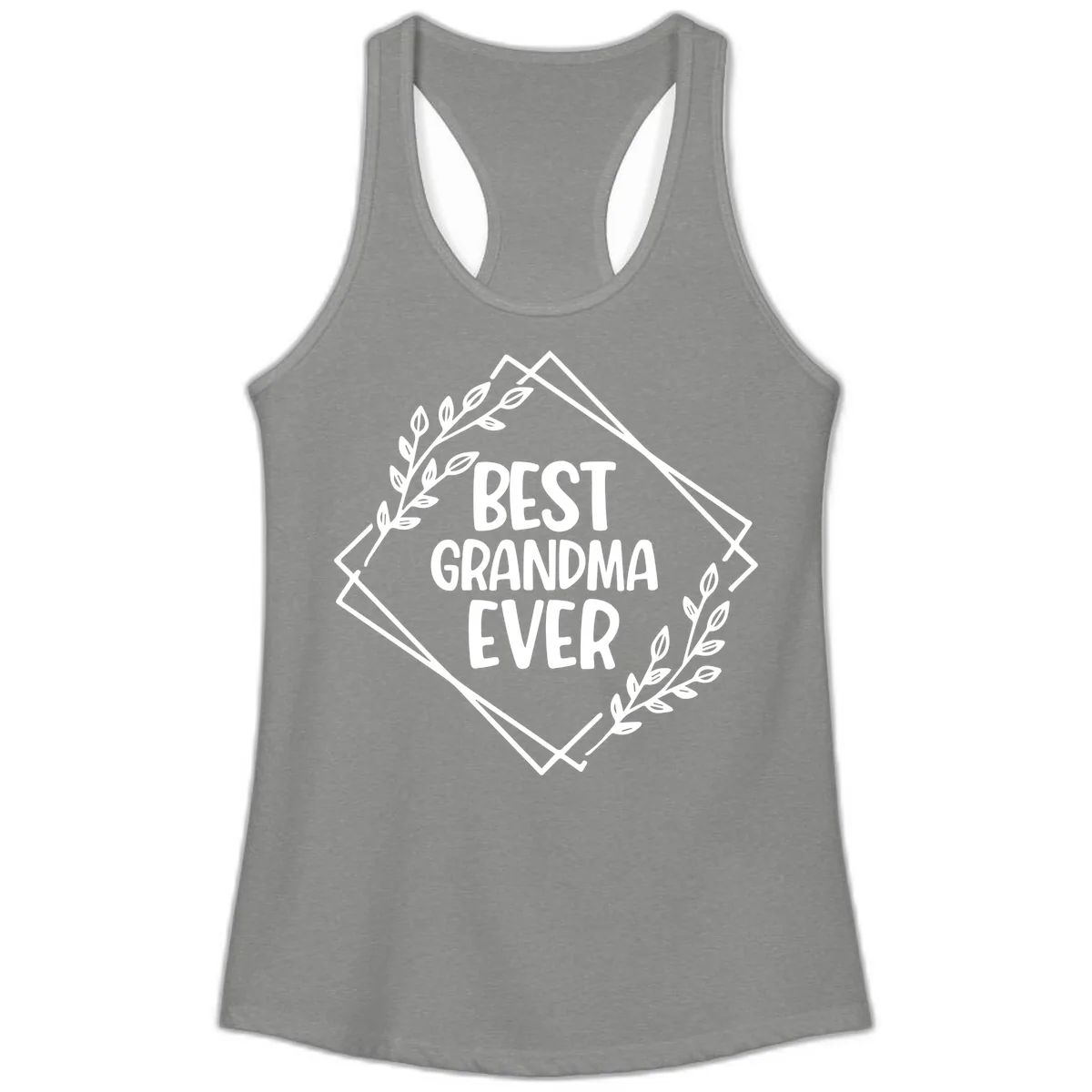 Best Grandma Ever Floral Frame Ladies Tank in Heather Grey