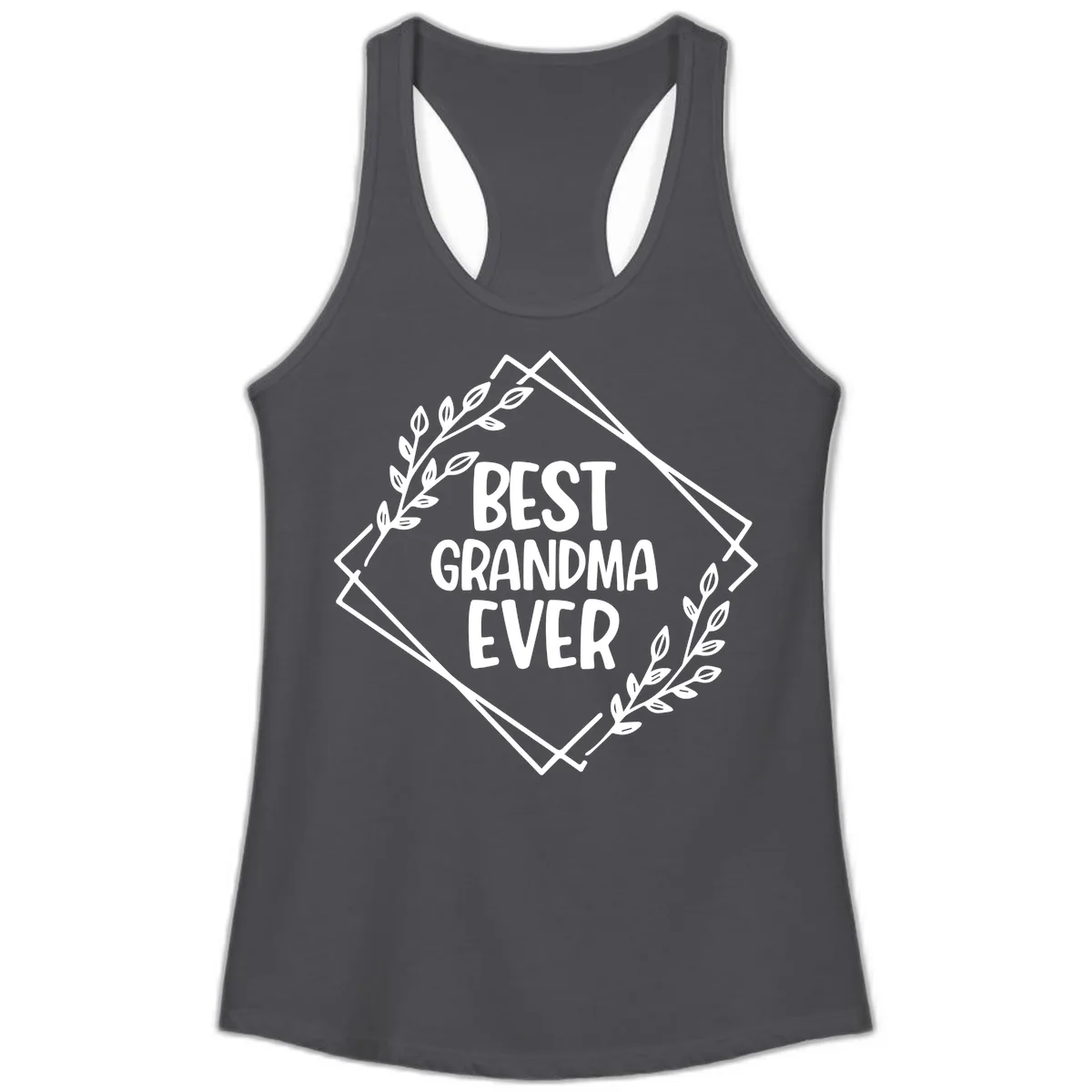 Best Grandma Ever Floral Frame Ladies Tank in Solid Dark Gray