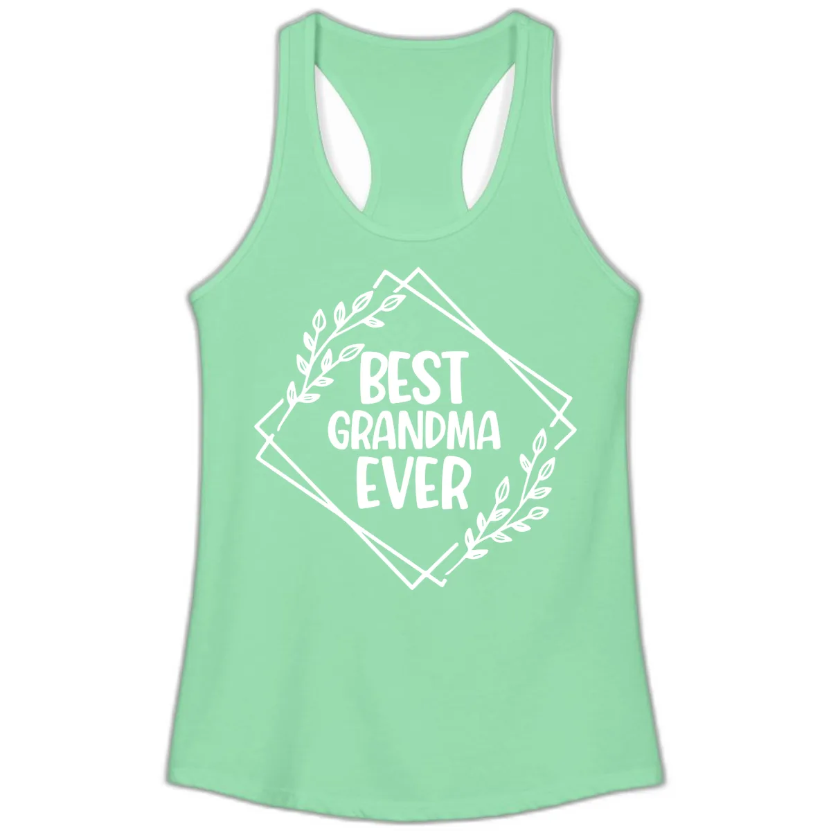 Best Grandma Ever Floral Frame Ladies Tank in Solid Mint