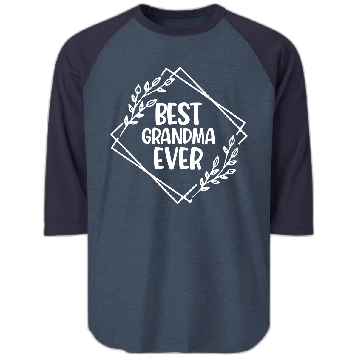 Best Grandma Ever Floral Frame Raglan 3/4 in Heather Denim Navy