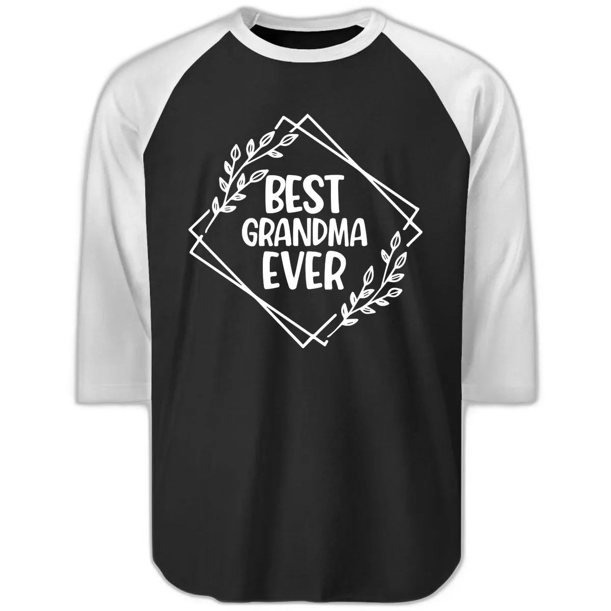 Best Grandma Ever Floral Frame Raglan 3/4 in Black White