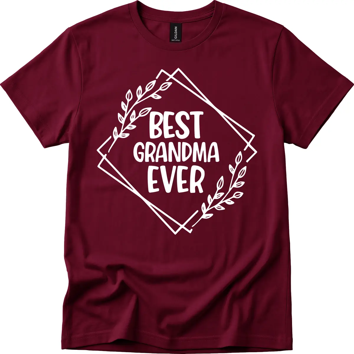 Best Grandma Ever Floral Frame T-Shirt in Maroon
