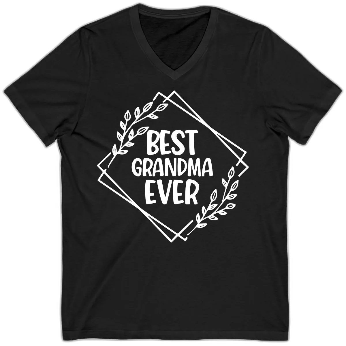 Best Grandma Ever Floral Frame V-Neck in Black