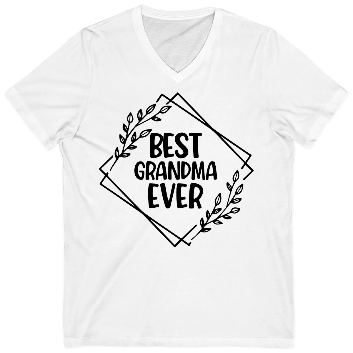 Best Grandma Ever Floral Frame V-Neck in White