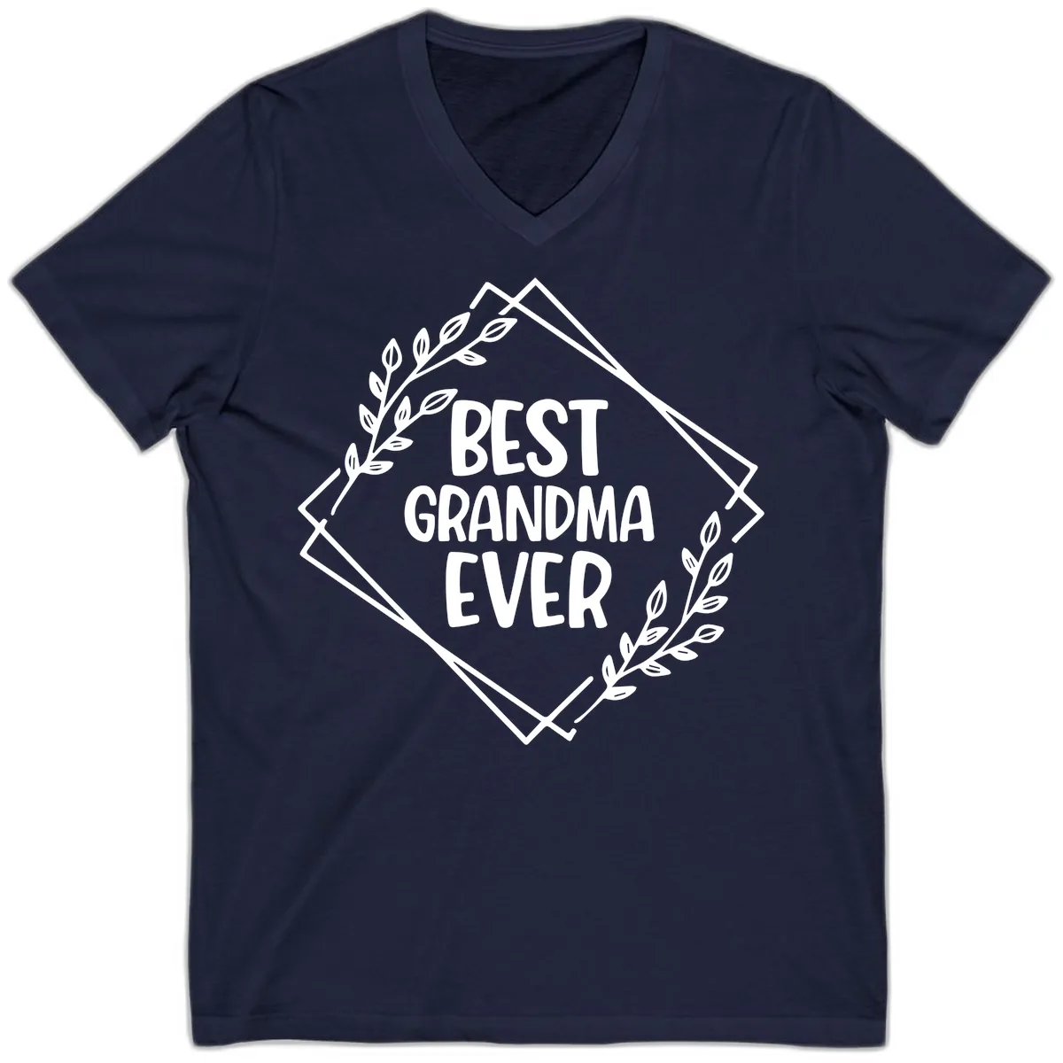 Best Grandma Ever Floral Frame V-Neck in Navy