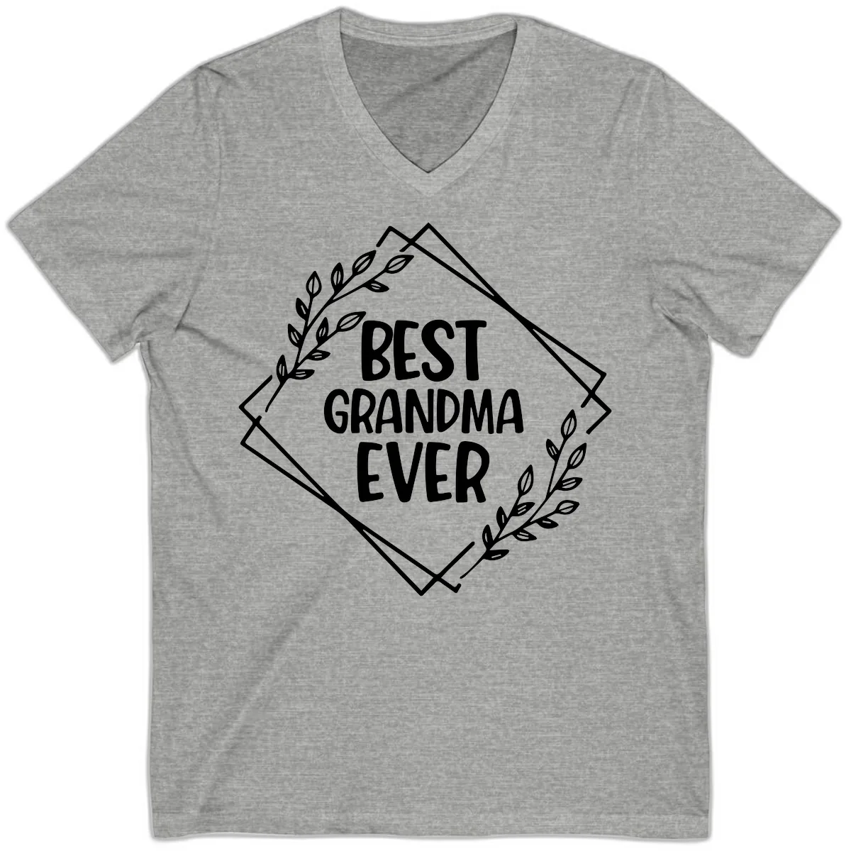 Best Grandma Ever Floral Frame V-Neck in Athletic Heather