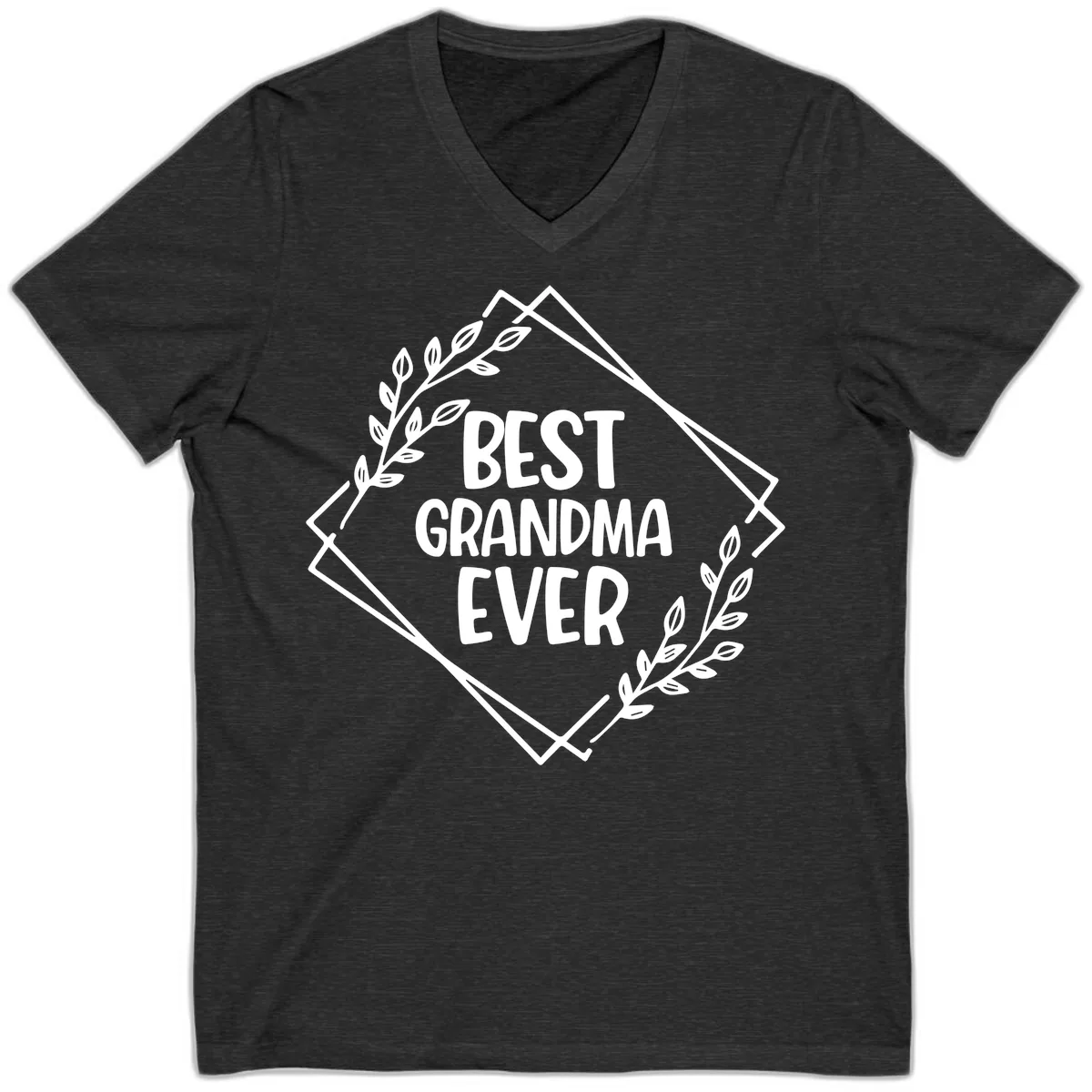 Best Grandma Ever Floral Frame V-Neck in Dark Grey Heather