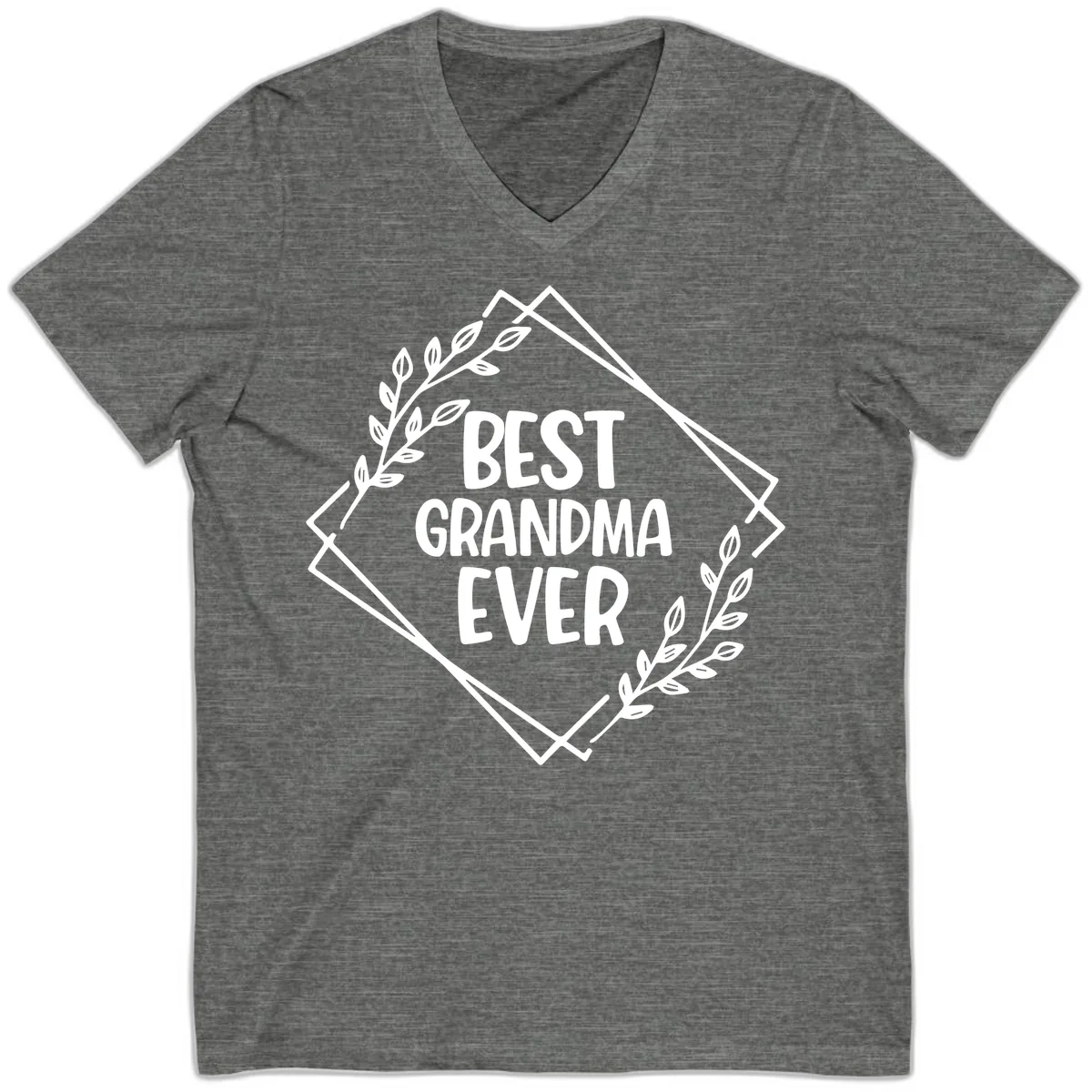 Best Grandma Ever Floral Frame V-Neck in Deep Heather