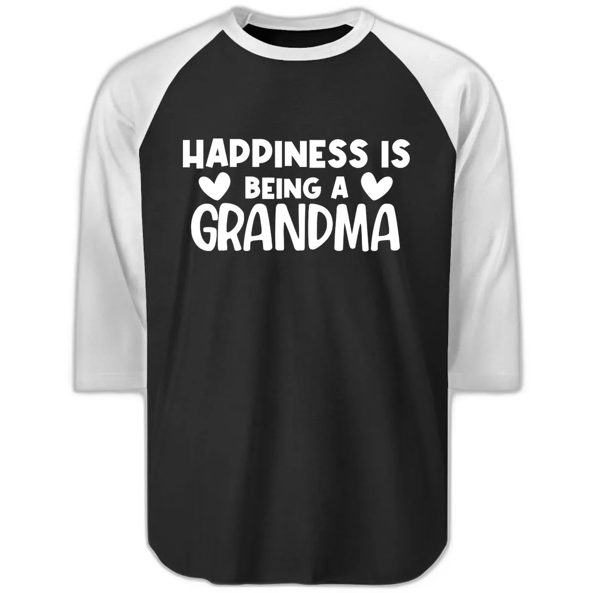 Happiness Is Being A Grandma Raglan 3/4 in Black White