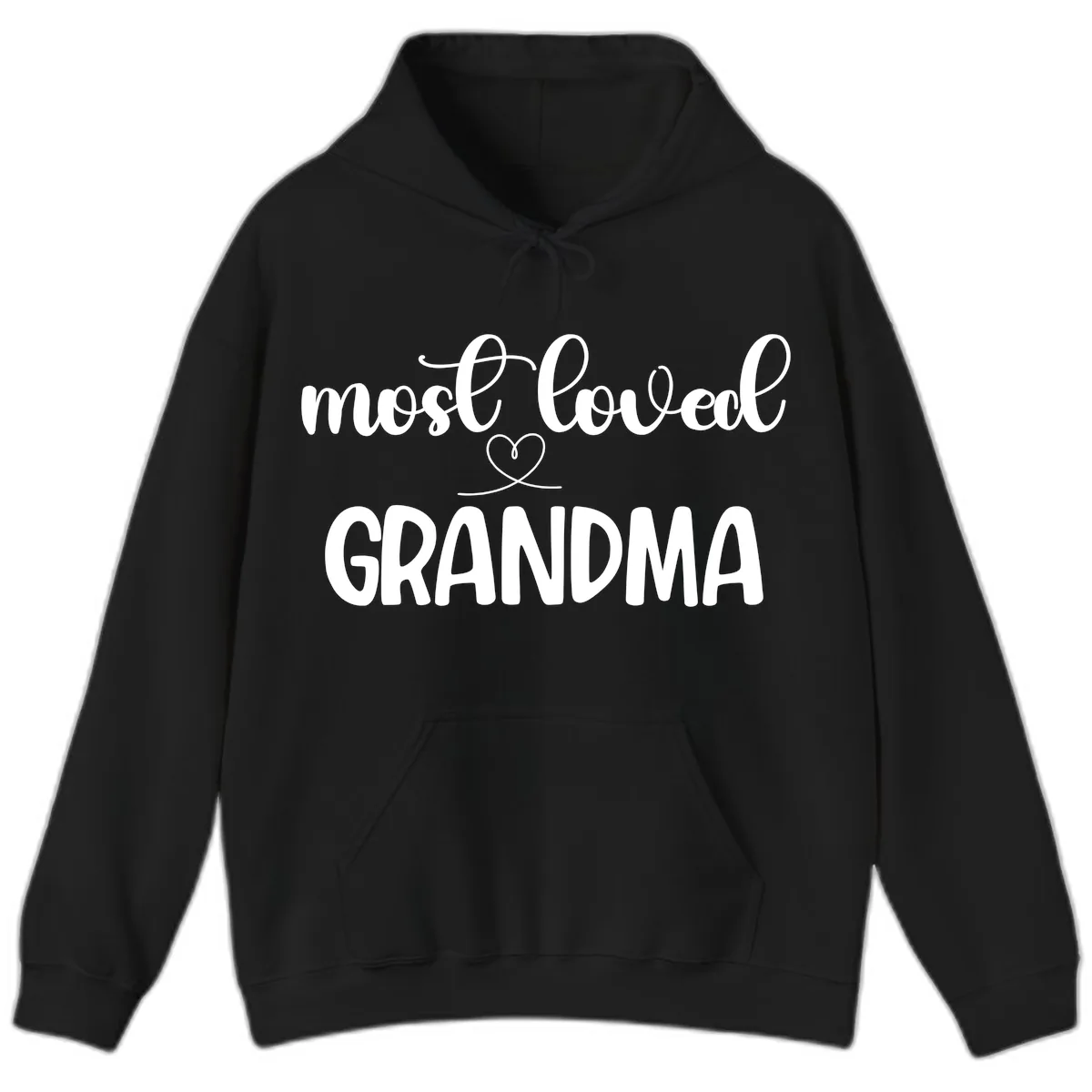 Most Loved Grandma Typography Design Hoodie in Black