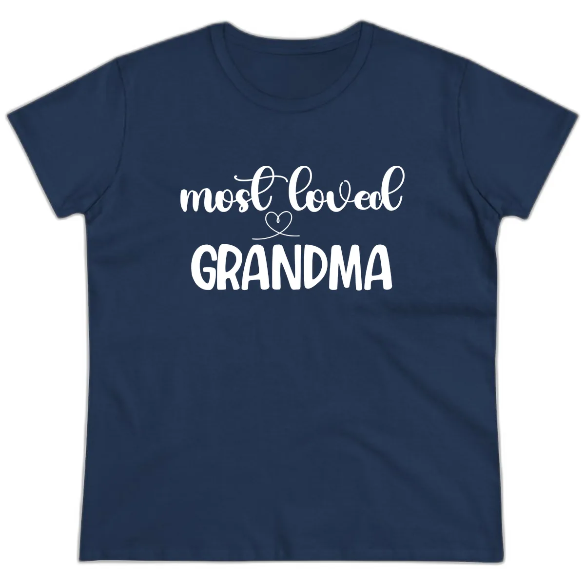 Most Loved Grandma Typography Design Ladies Tee in Navy