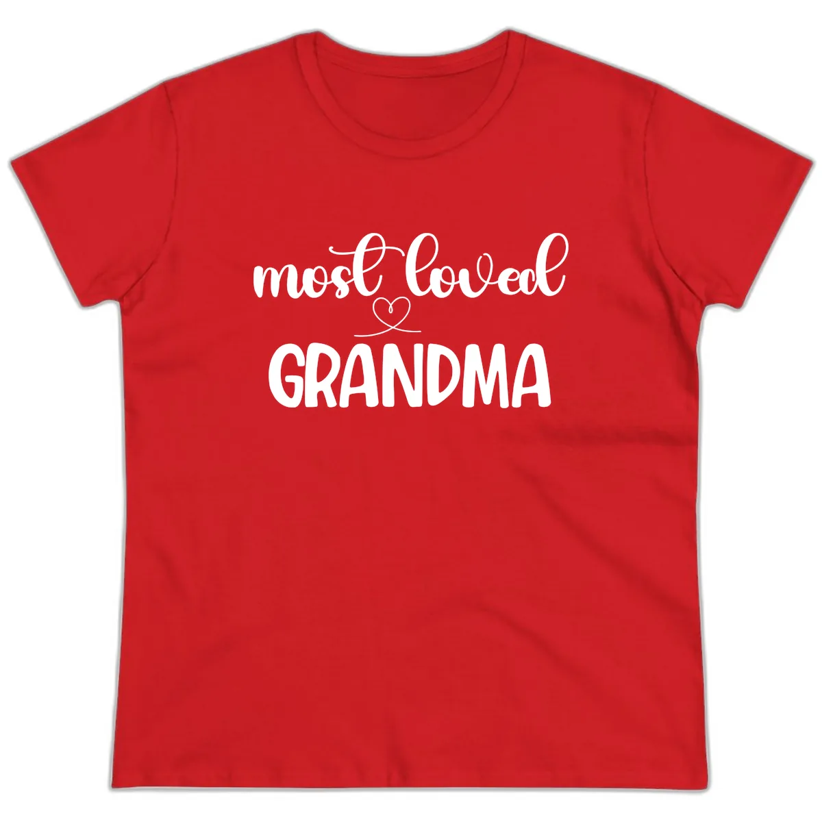 Most Loved Grandma Typography Design Ladies Tee in Red