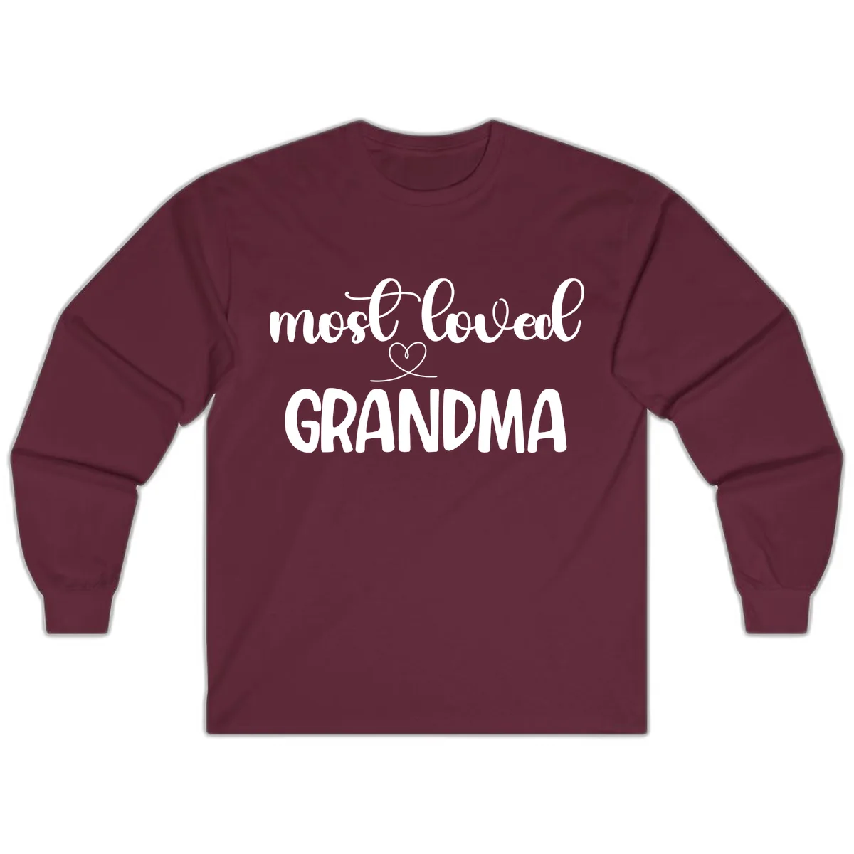 Most Loved Grandma Typography Design Long Sleeve in Maroon