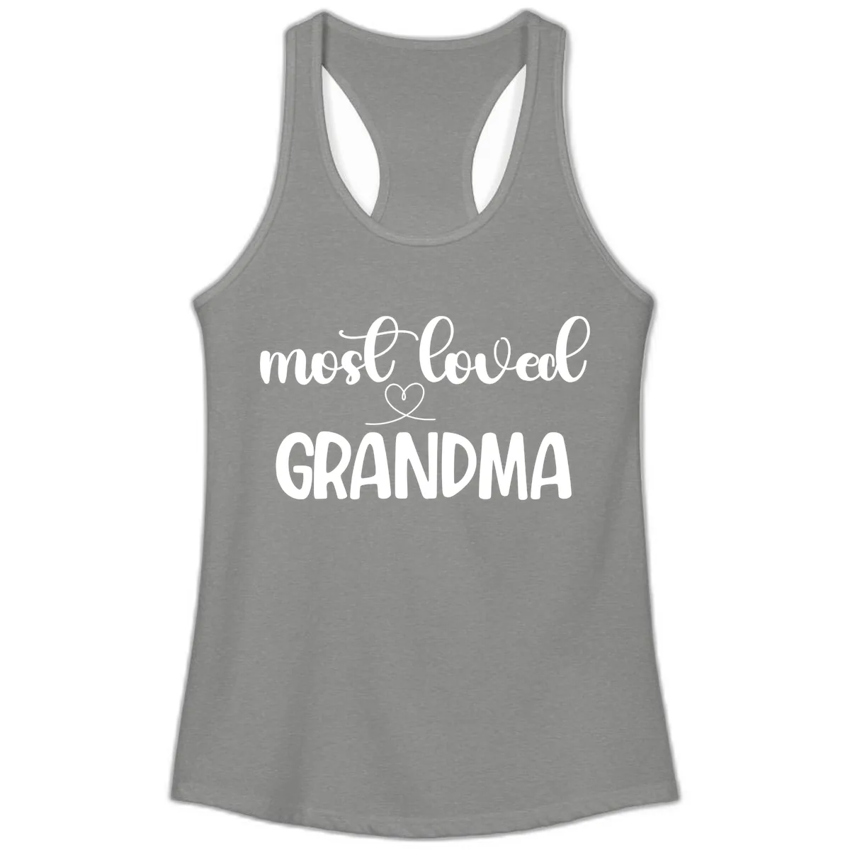 Most Loved Grandma Typography Design Ladies Tank in Heather Grey
