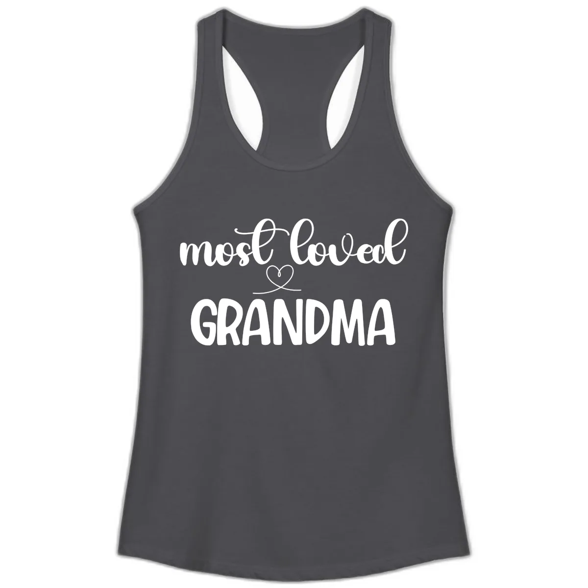 Most Loved Grandma Typography Design Ladies Tank in Solid Dark Gray