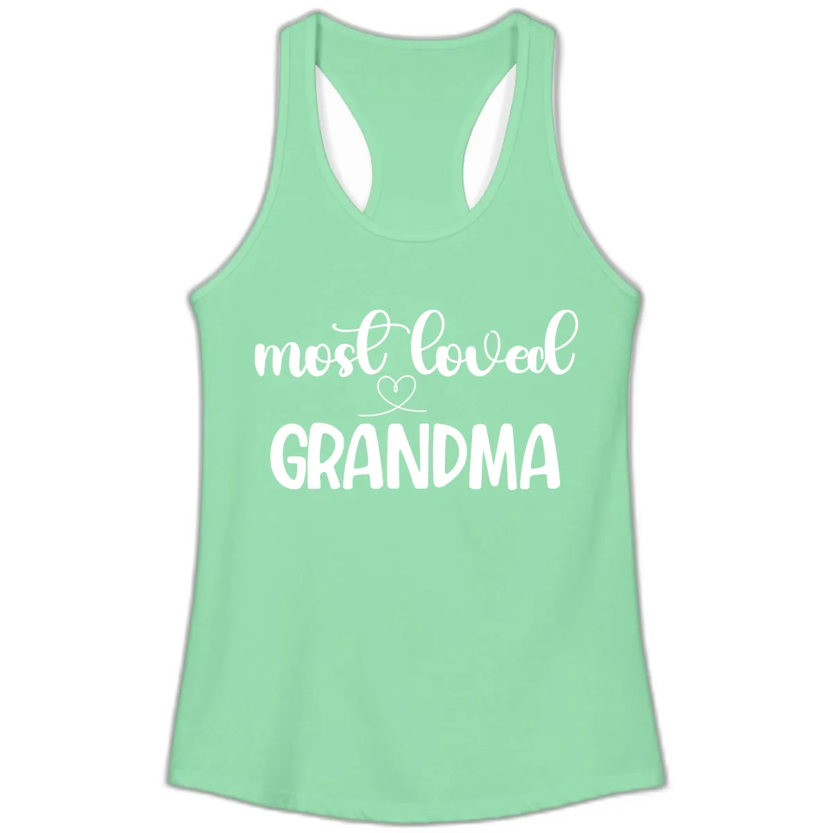 Most Loved Grandma Typography Design Ladies Tank in Solid Mint