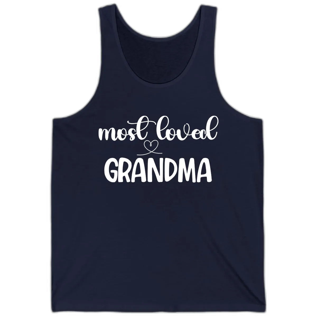 Most Loved Grandma Typography Design Tank in Navy
