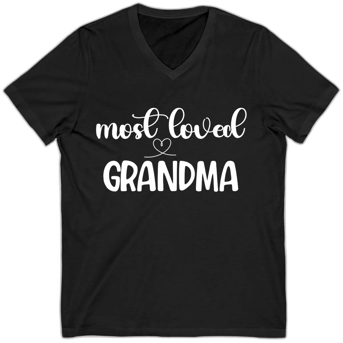 Most Loved Grandma Typography Design V-Neck in Black