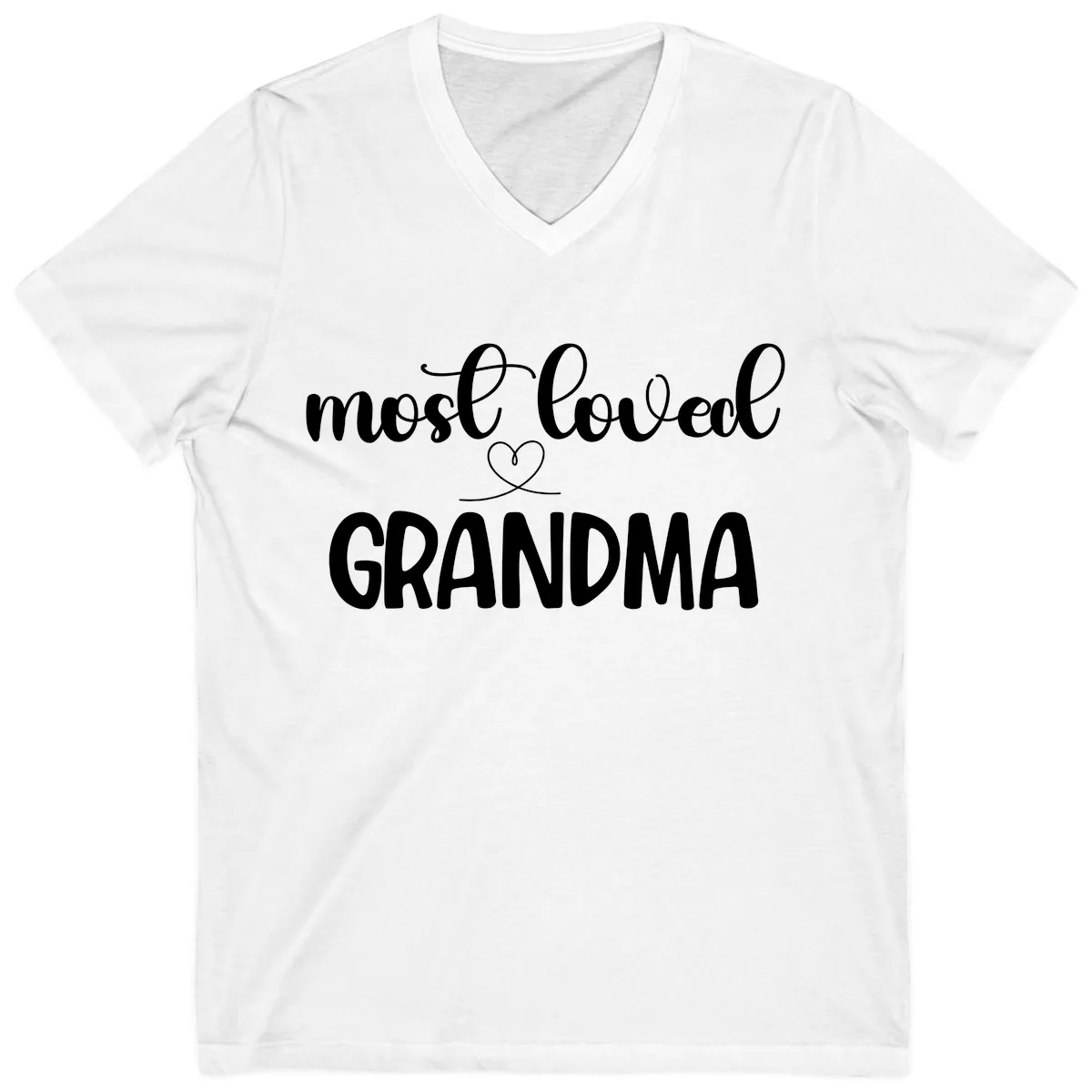 Most Loved Grandma Typography Design V-Neck in White