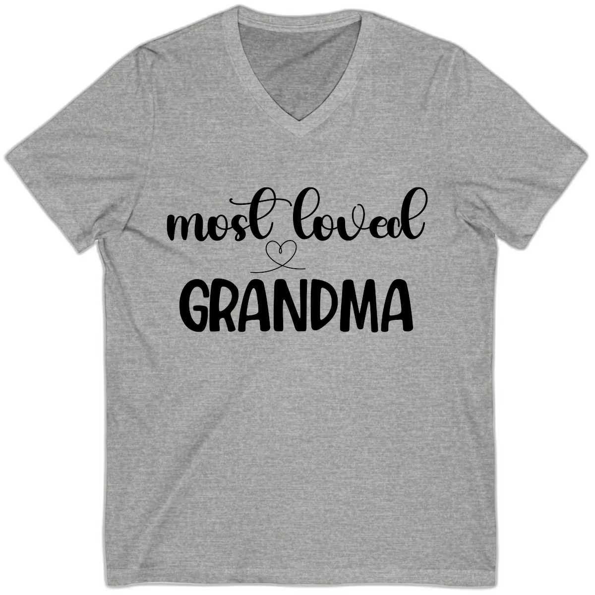 Most Loved Grandma Typography Design V-Neck in Athletic Heather