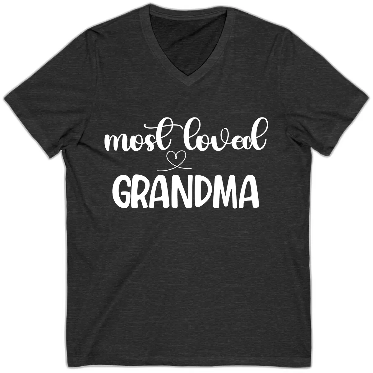 Most Loved Grandma Typography Design V-Neck in Dark Grey Heather