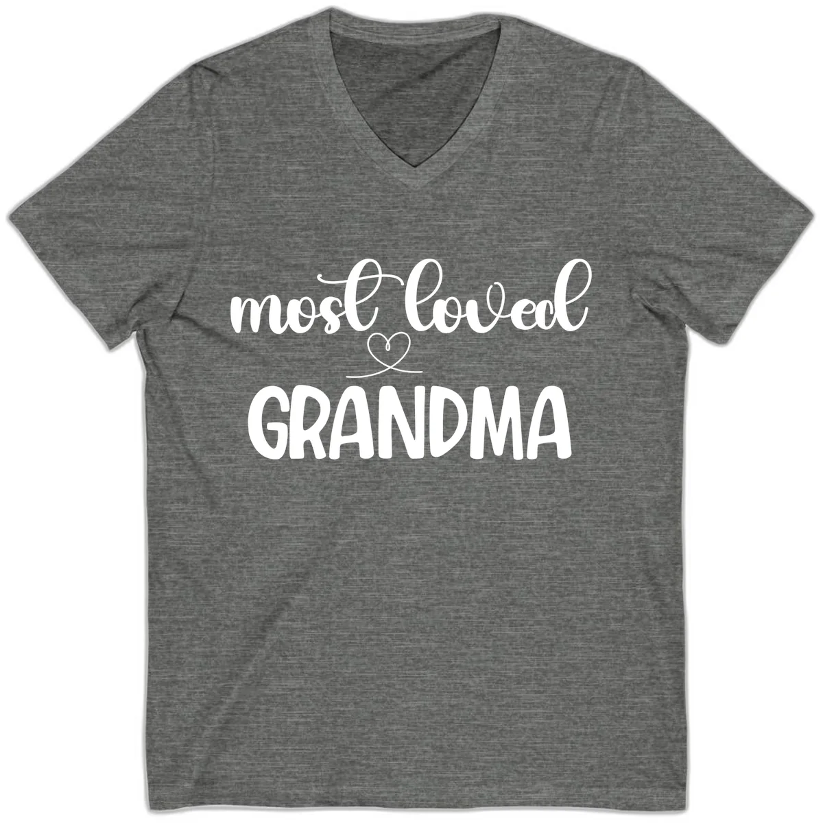 Most Loved Grandma Typography Design V-Neck in Deep Heather