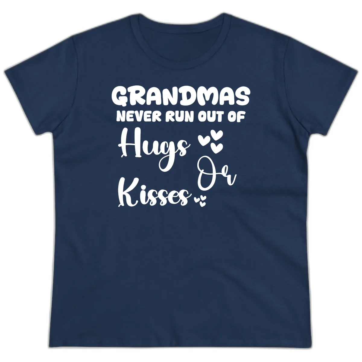 Grandmas Never Run Out Of Hugs Ladies Tee in Navy