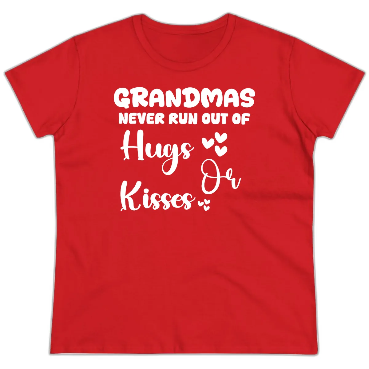 Grandmas Never Run Out Of Hugs Ladies Tee in Red