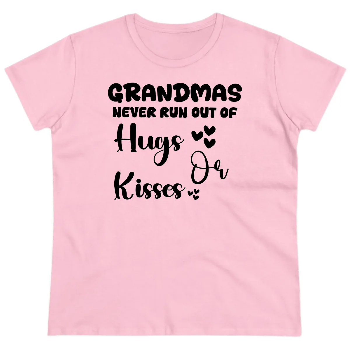 Grandmas Never Run Out Of Hugs Ladies Tee in Light Pink