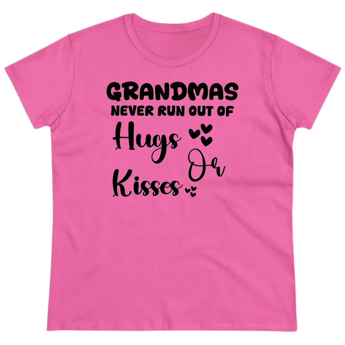 Grandmas Never Run Out Of Hugs Ladies Tee in Azalea