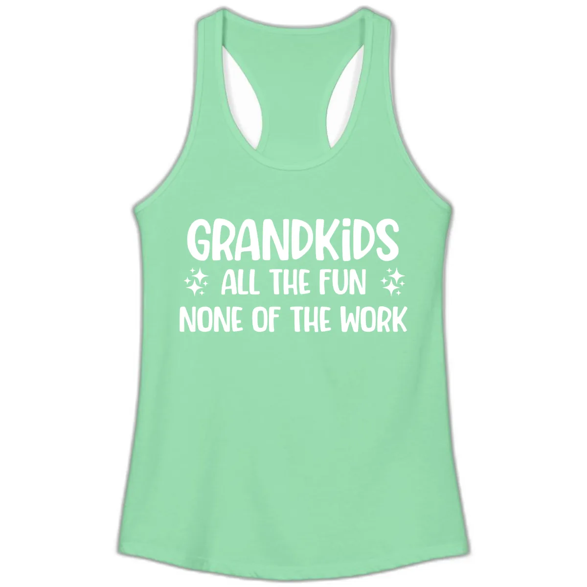 Grandkids All The Fun None Of The Work Ladies Tank in Solid Mint