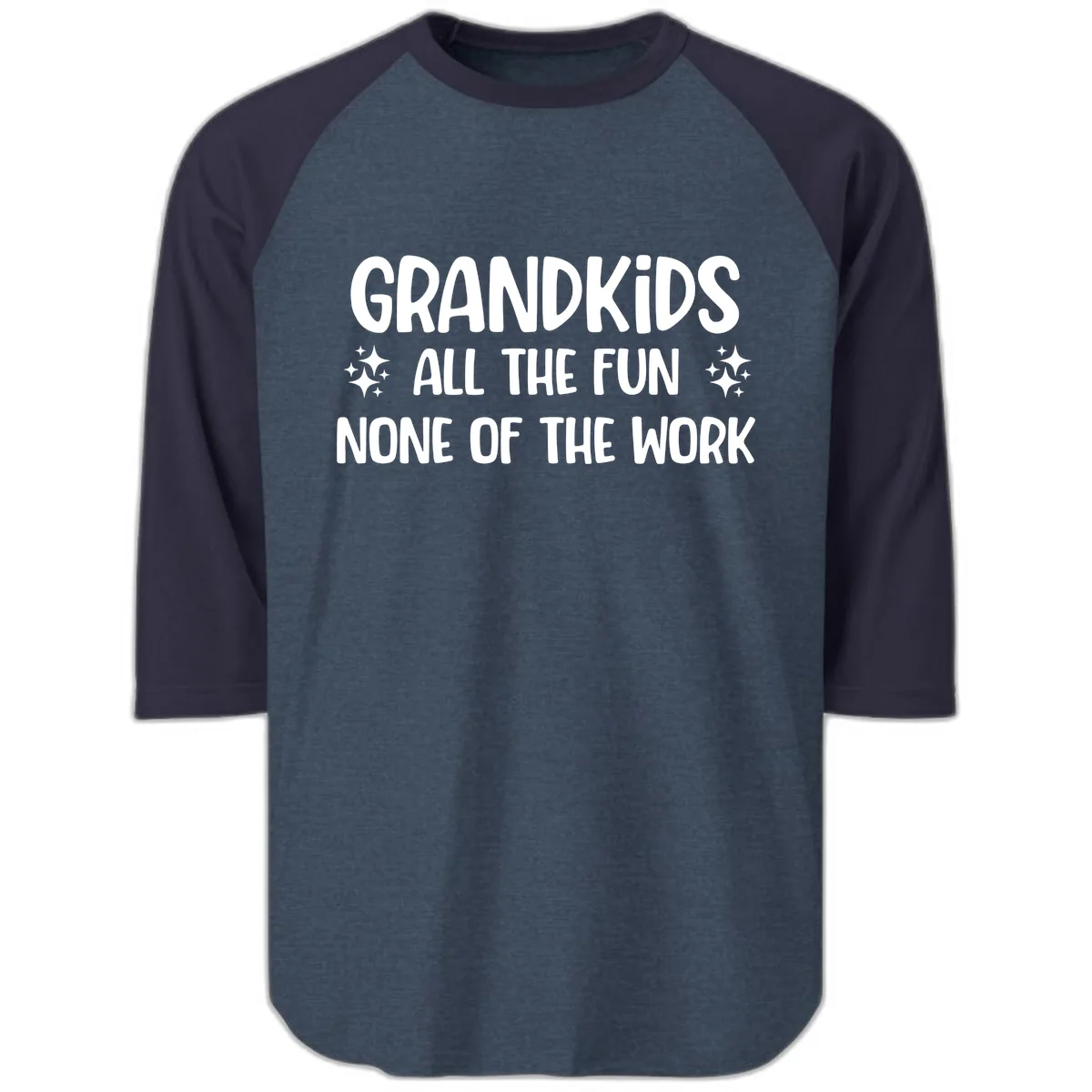 Grandkids All The Fun None Of The Work Raglan 3/4 in Heather Denim Navy