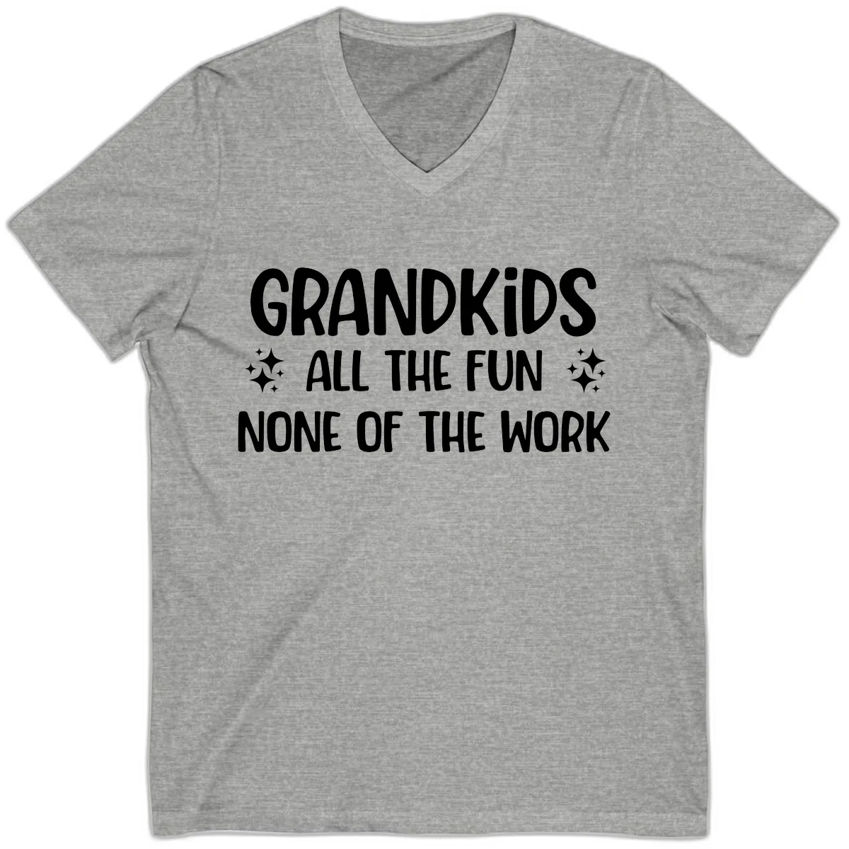 Grandkids All The Fun None Of The Work V-Neck in Athletic Heather