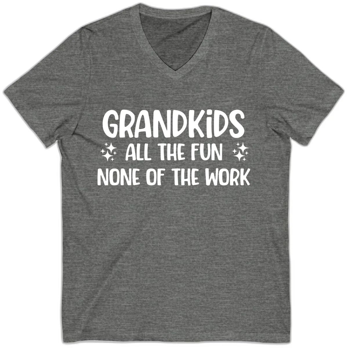 Grandkids All The Fun None Of The Work V-Neck in Deep Heather