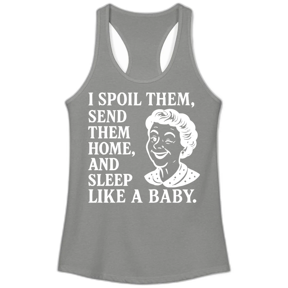 Spoil Them Sleep Like A Baby Grandma Ladies Tank in Heather Grey