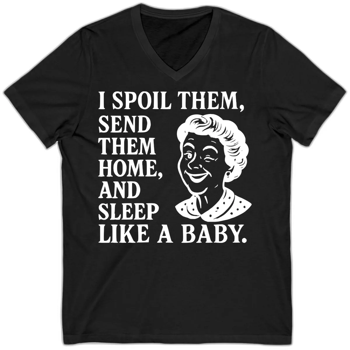 Spoil Them Sleep Like A Baby Grandma V-Neck in Black