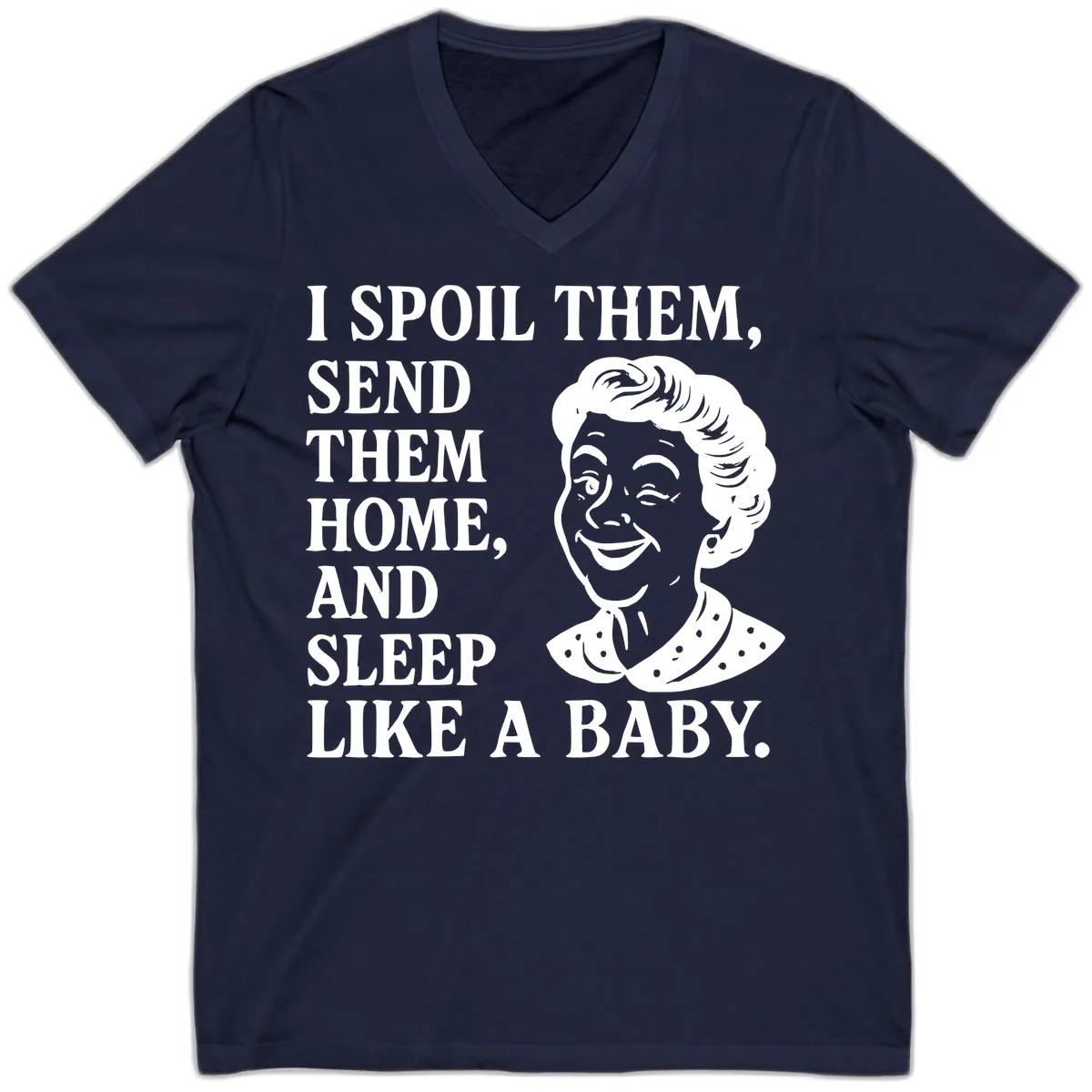 Spoil Them Sleep Like A Baby Grandma V-Neck in Navy