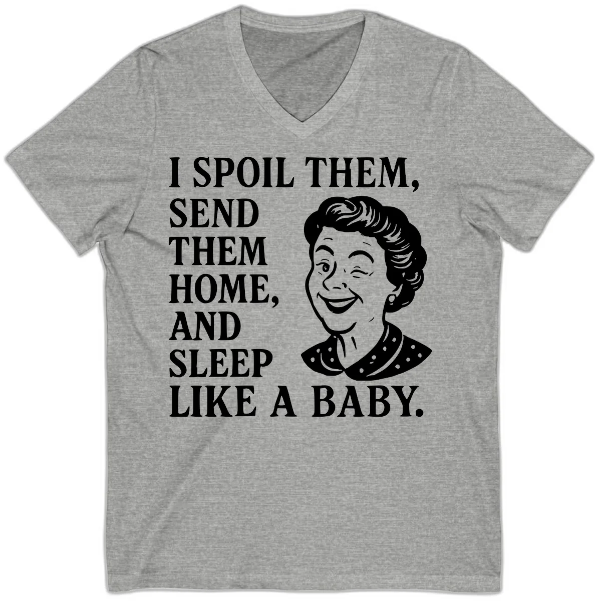Spoil Them Sleep Like A Baby Grandma V-Neck in Athletic Heather